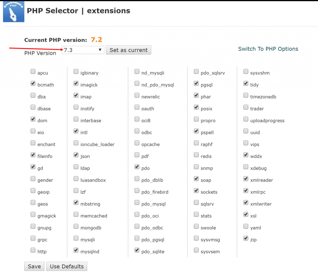 Perbarui versi PHP ke 7.2