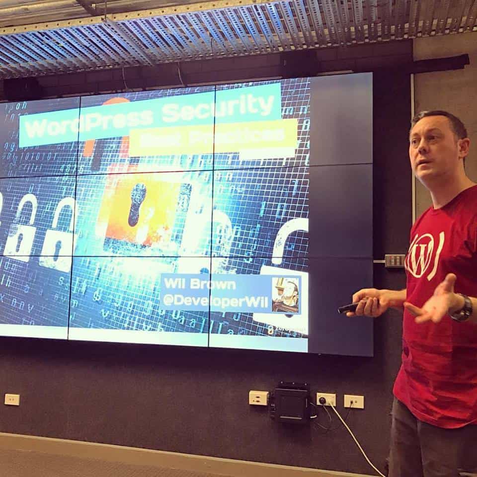 Wil Brown talking about security at WordPress Sydney meetup