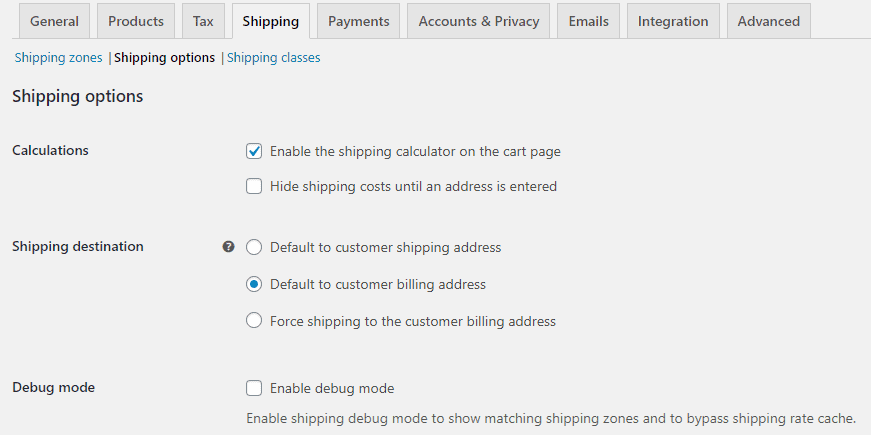 woocommerce shipping options settings