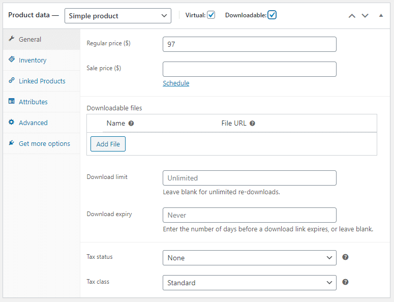 edit woocommerce product: product data