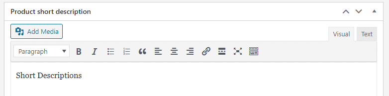 edit woocommerce product: short description