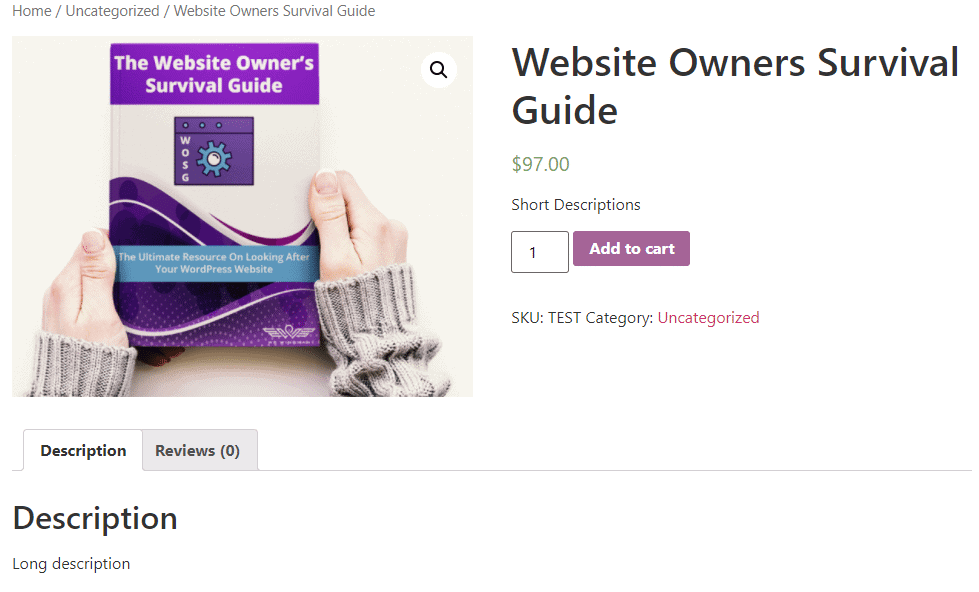 product displayed on front-end shop page.