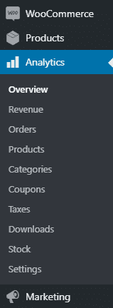 woocommerce analytics menu