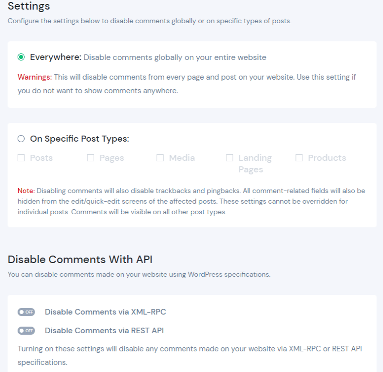 Disable comments site-wide or by post type