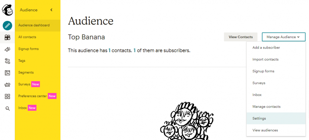 mailchimp audience manage audience drop-down