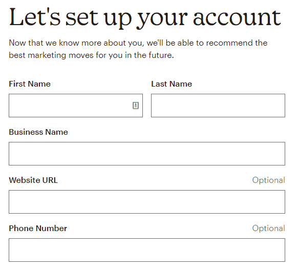 mailchimp set up account