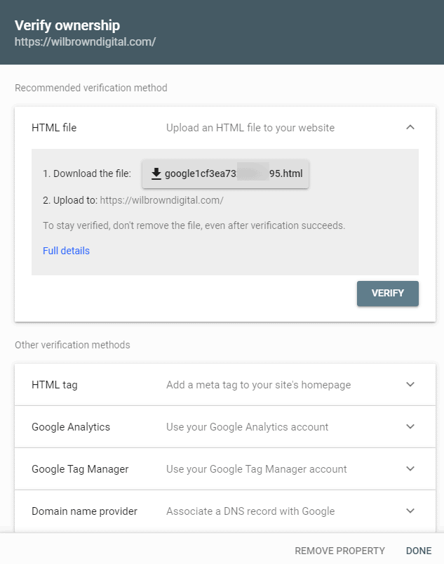 google search console verify ownership