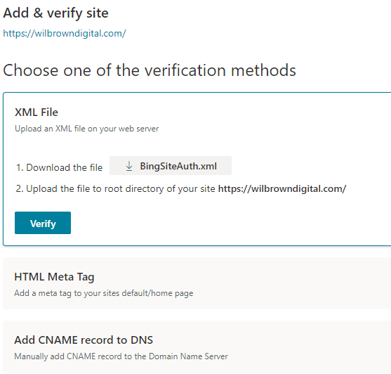 Bing verify site ownership