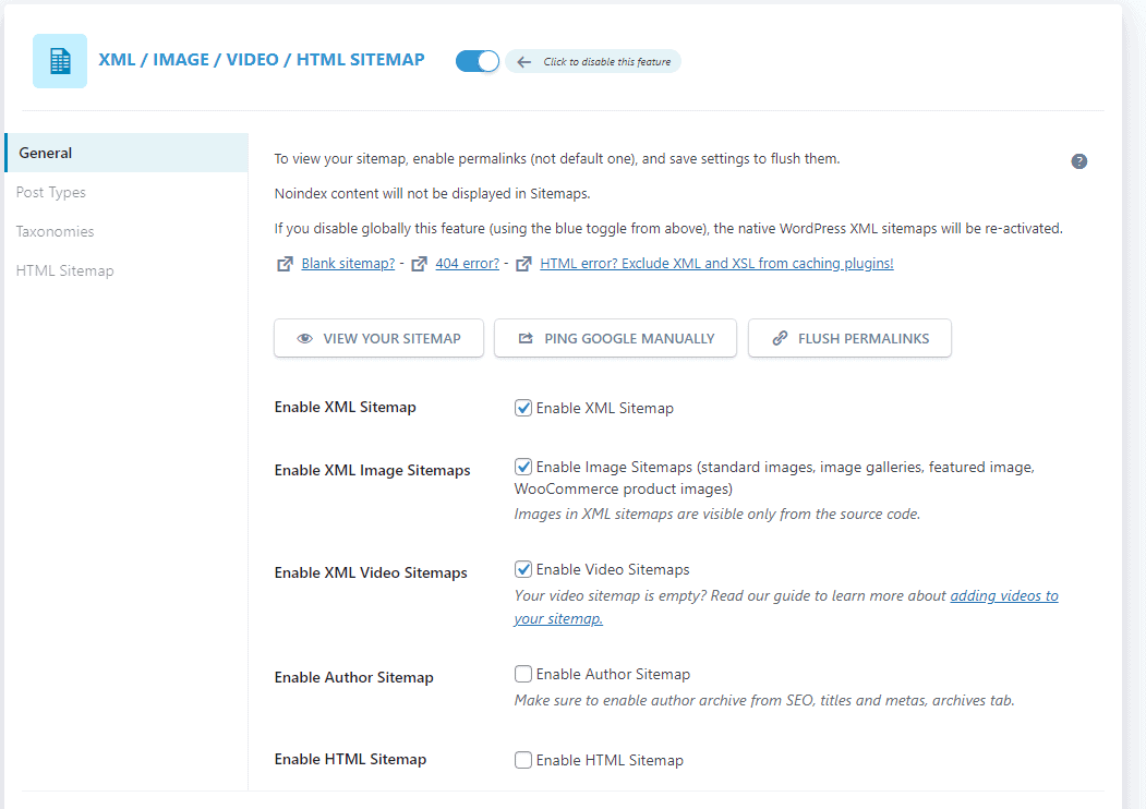 SEOPress xml sitemap settings