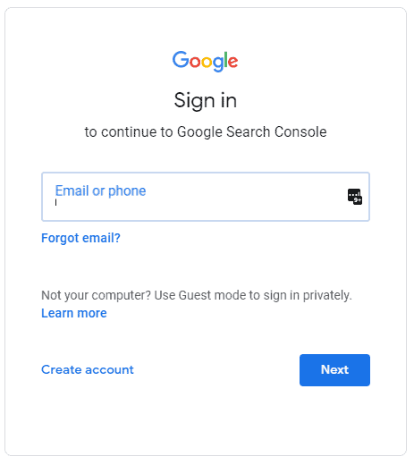 google search console login