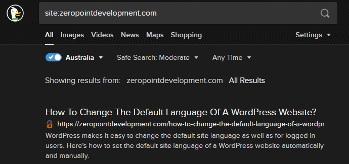 site search on duckduckgo