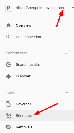 google search console navigation menu