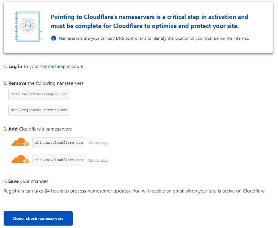 Cloudflare change nameservers