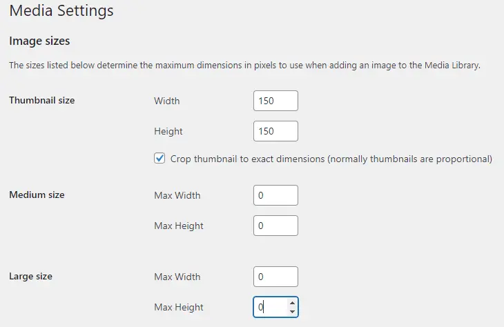 Wordpress settings media