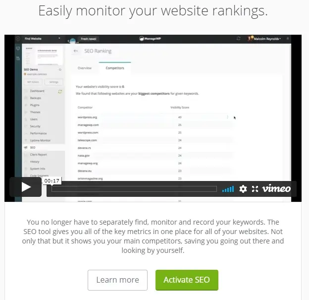 managewp dashboard seo