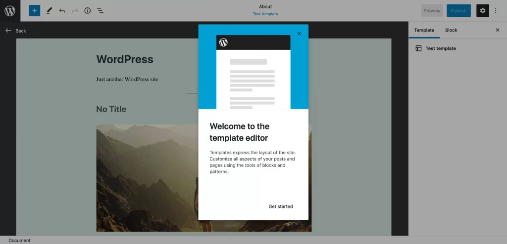 welcome to the wordpress template editor