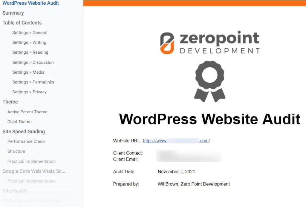 WordPress Website Audit Sample