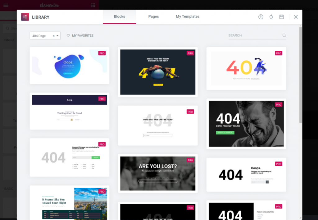 Elementor 404 page template library