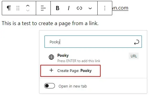 link popup to create a new page