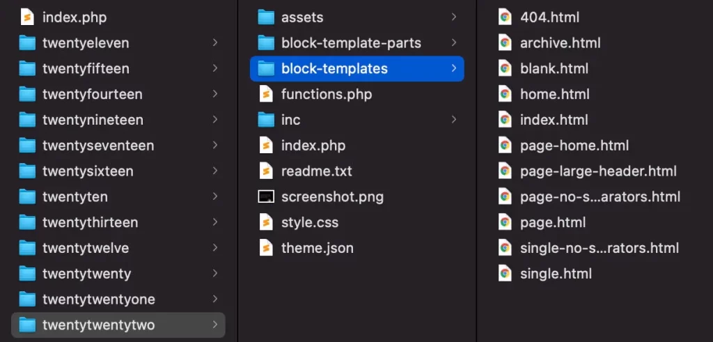 block-templates theme folder