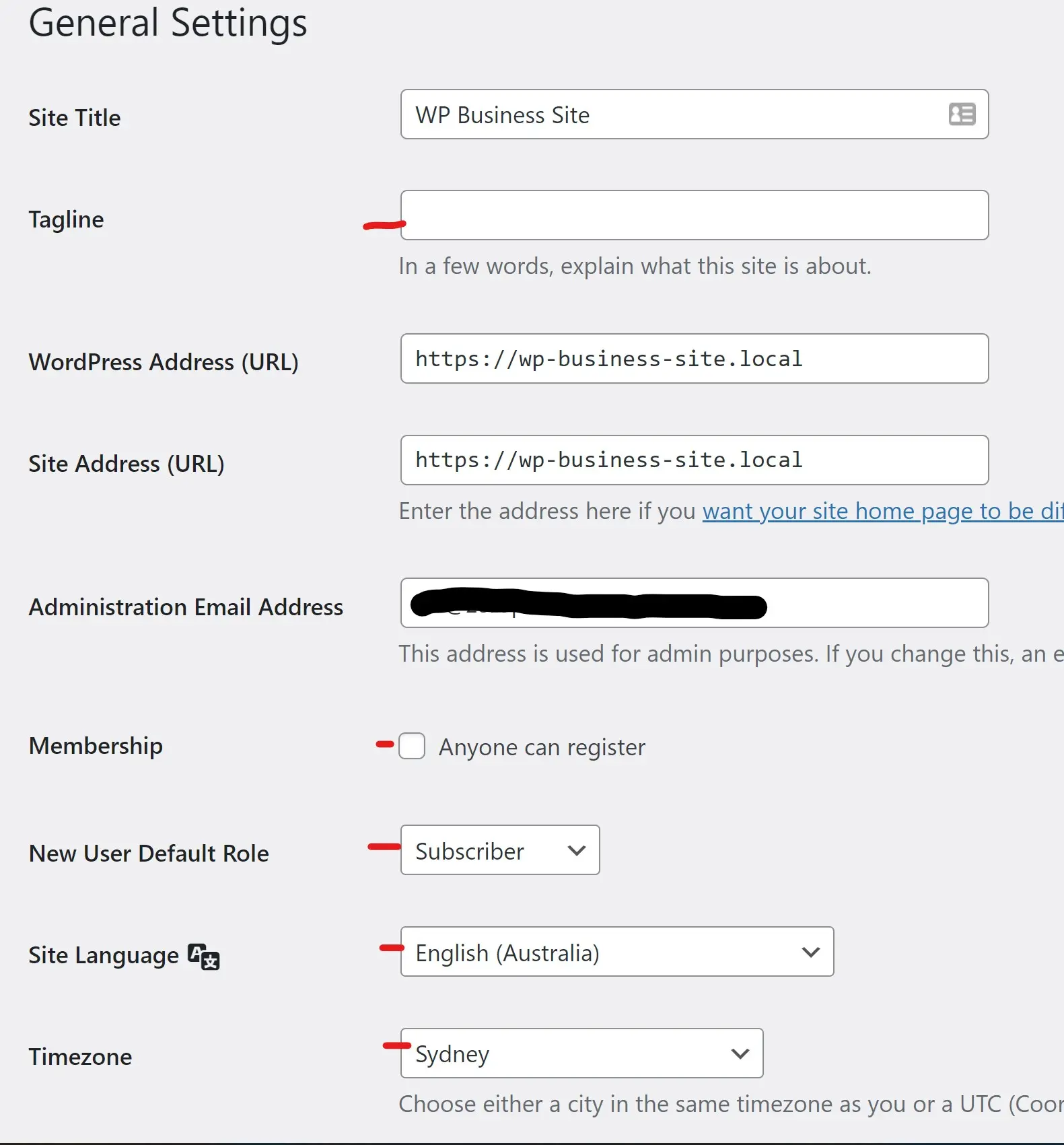 WordPress settings