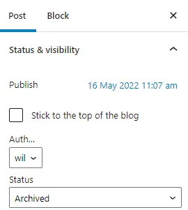 WordPress post archived status