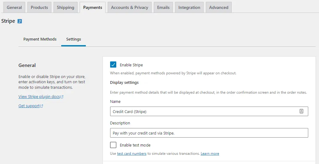 WooCommerce Stripe Settings General