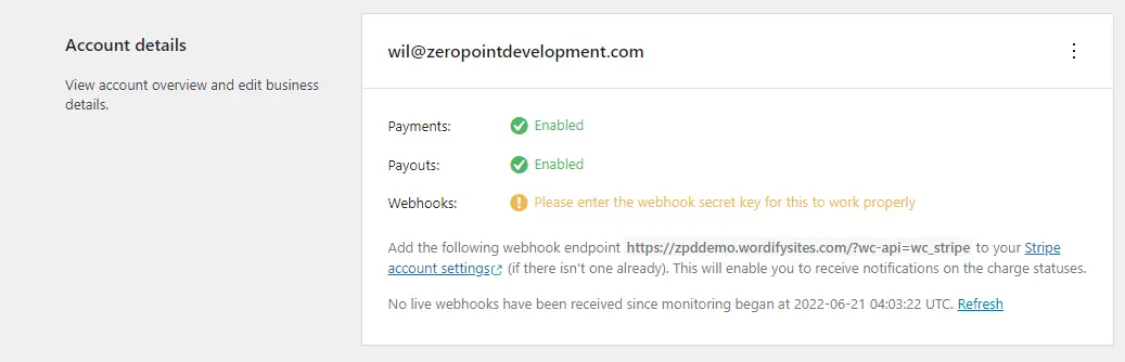 WooCommerce Stripe Settings Account Details