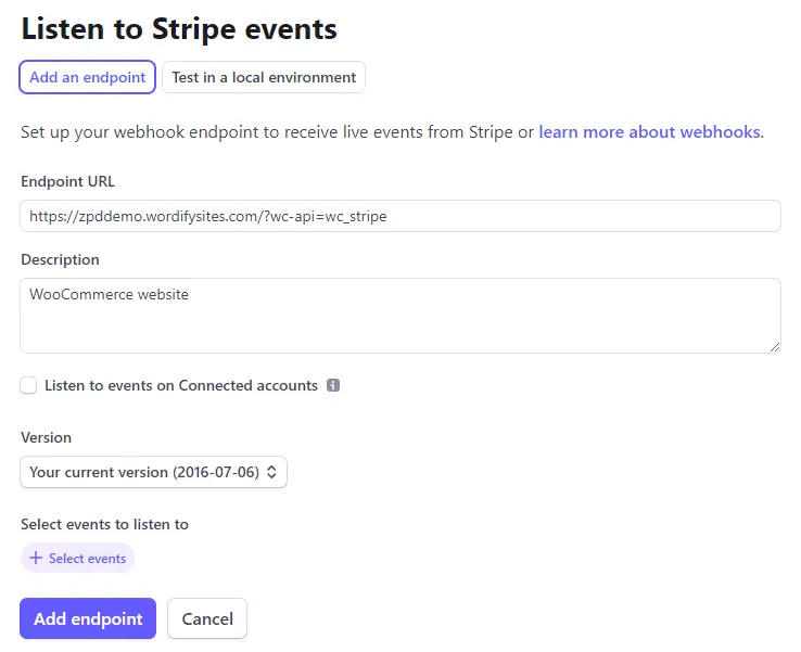 listen to Stripe events