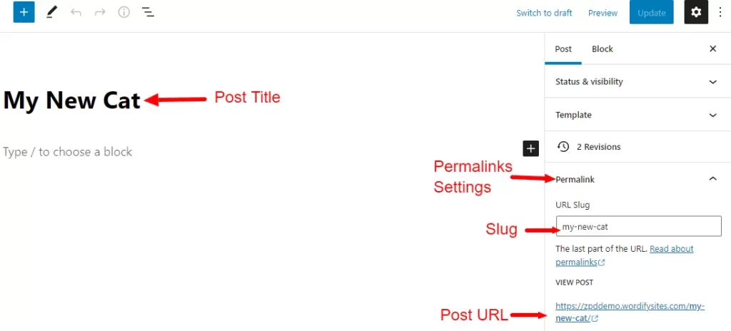 WordPress Post edit title and slug