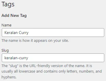 WordPress tag slug