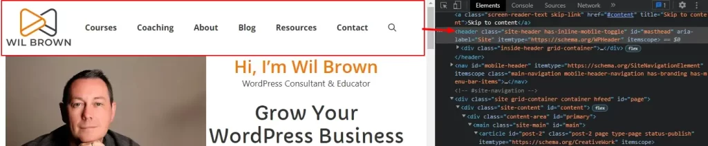 WilBrown.com header element