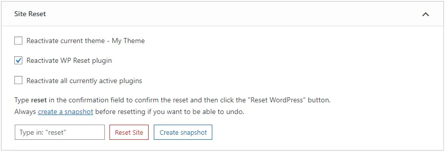 WordPress Site Reset