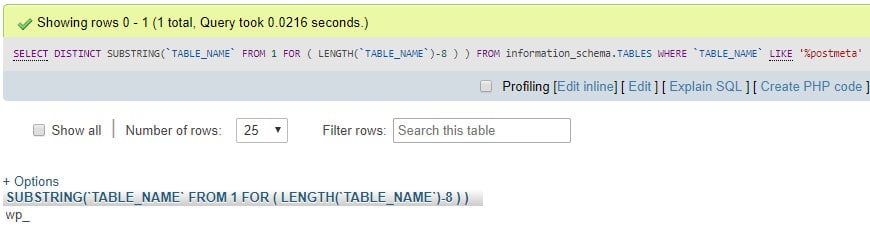 SQL query result