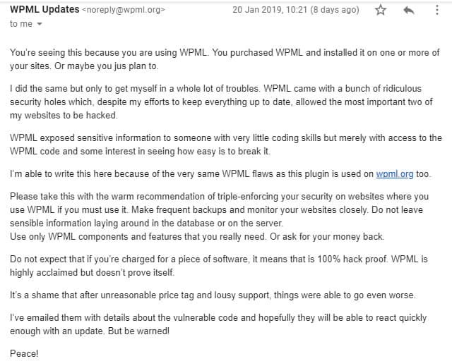Hacker sent email from breached WPML website