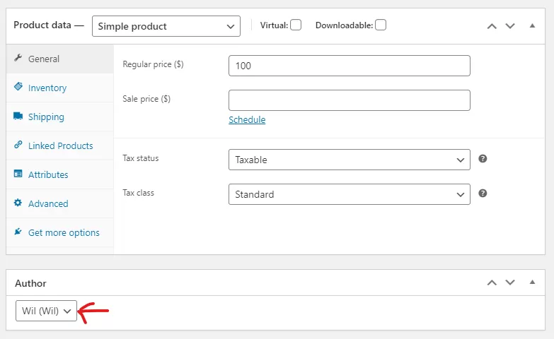 author meta box woocommerce change product author