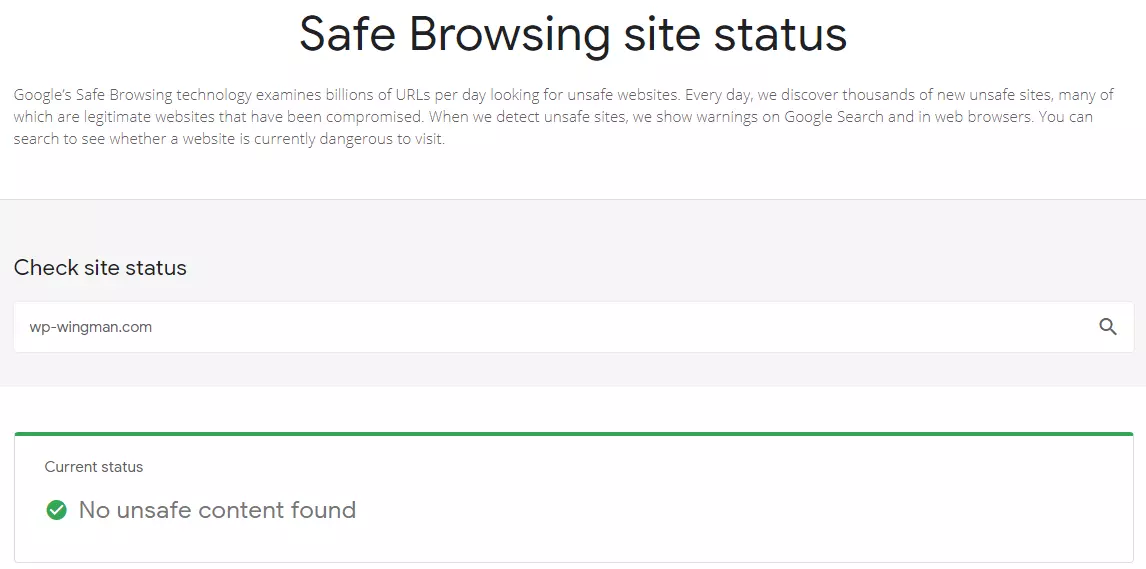 Google safe browsing check