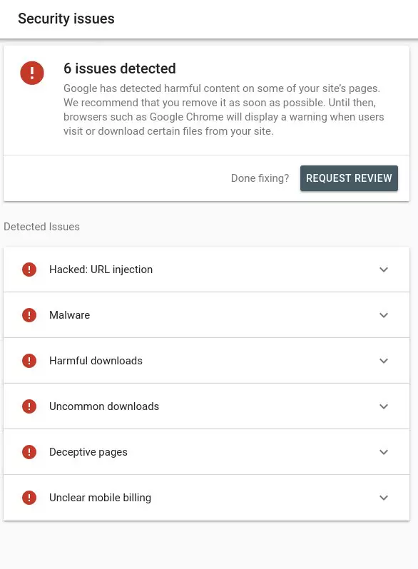 Google Search Engine - Detected Security Issues