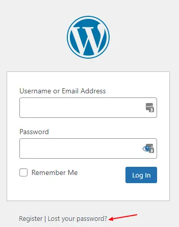 WordPress lost your password link on login screen