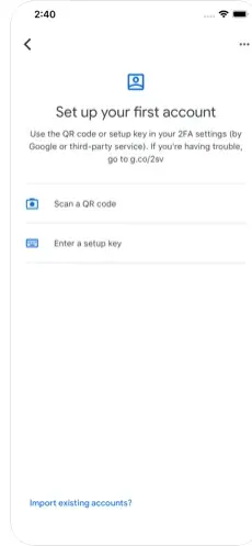 google authenticator set up first account