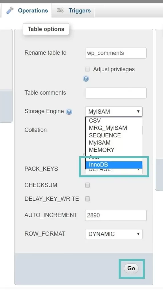 convert MyISAM table to InnoDB