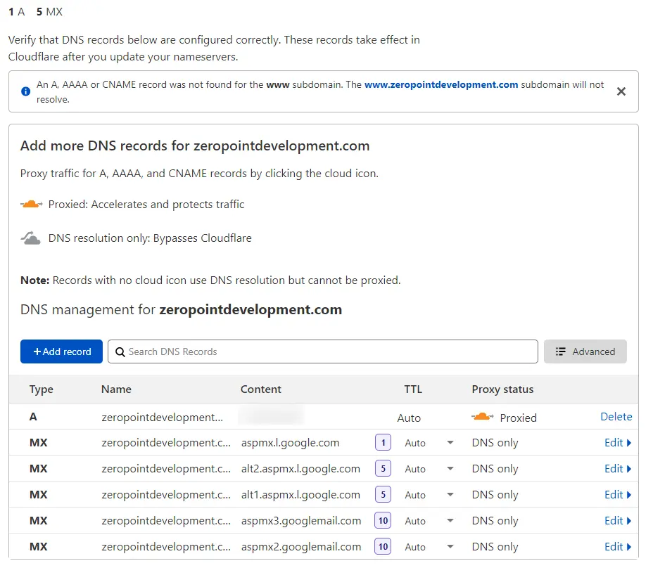 Cloudflare verify DNS record