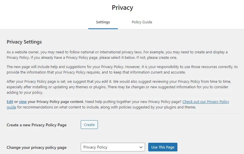 privacy settings page