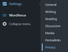 wordpress settings > Privacy