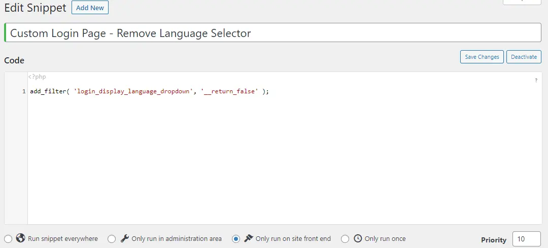 snippet remove language selector