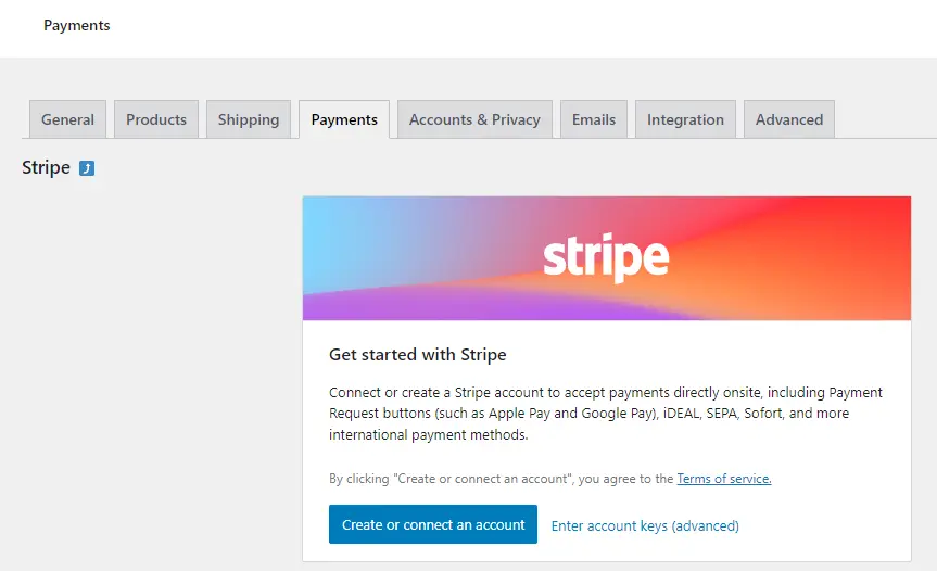 WooCommerce settings > Payments > Stripe