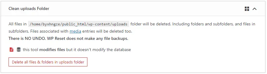 WP Reset Clean uploads folder